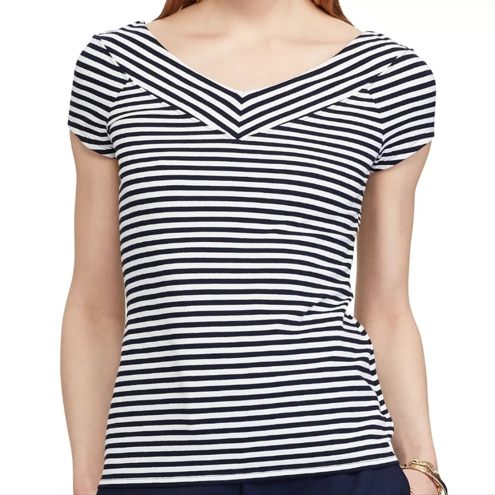 Chaps Blue Fitted Sailor Collar Short Sleeve T-Shirt